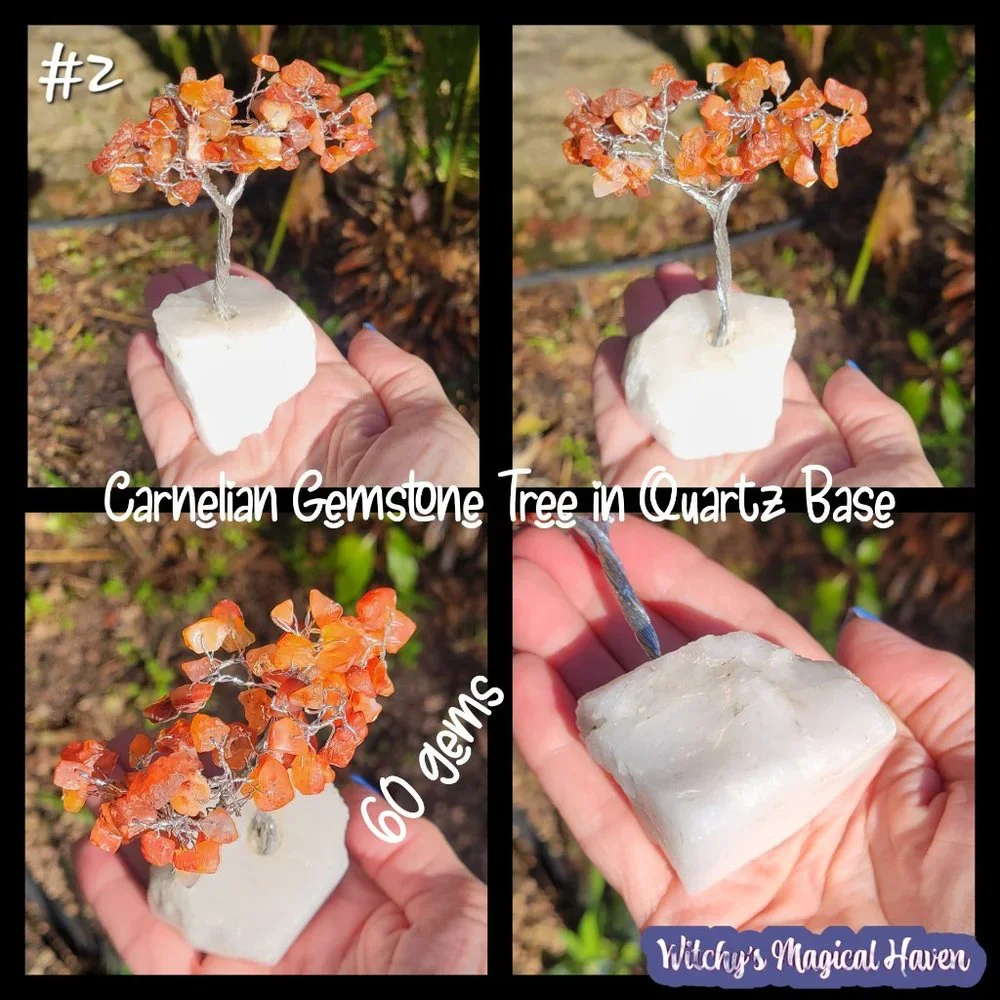 Carnelian Gemstone Tree with Quartz Base